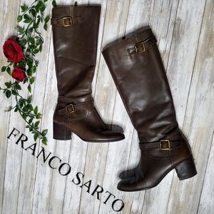 Franco sarto brown buckle moto leather boots 6